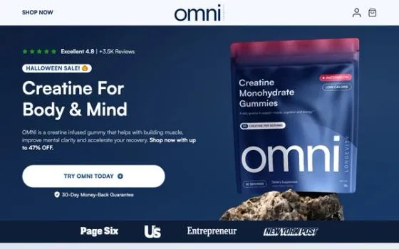 Omni Creatine store homepage