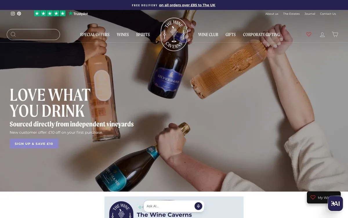 The Wine Caverns store on desktop