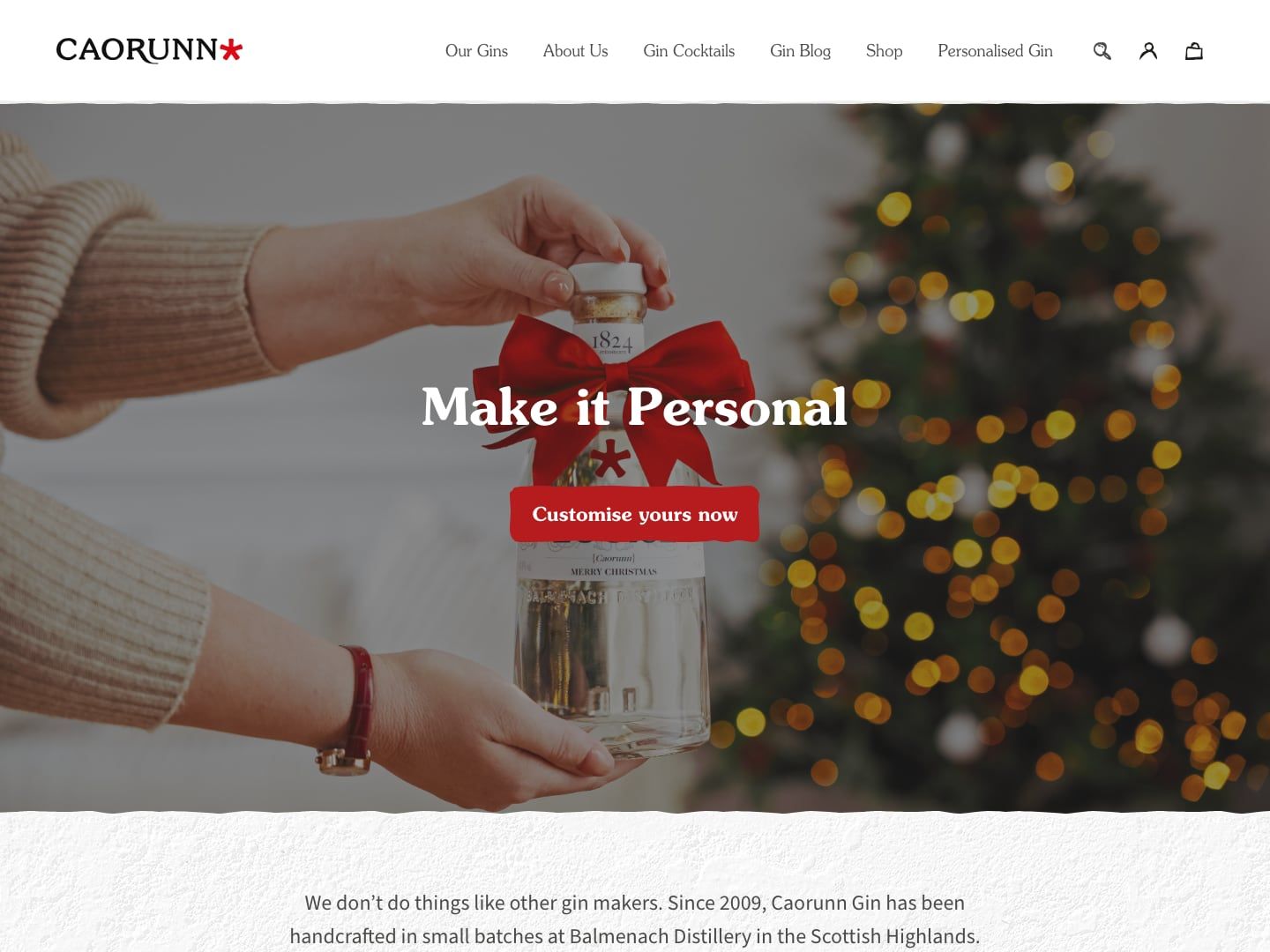 Caorunn Gin Shopify store homepage