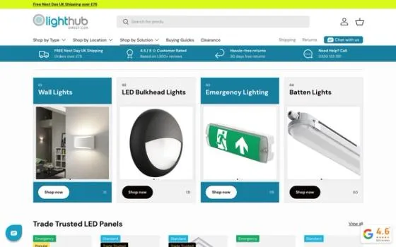 LightHub Direct store homepage