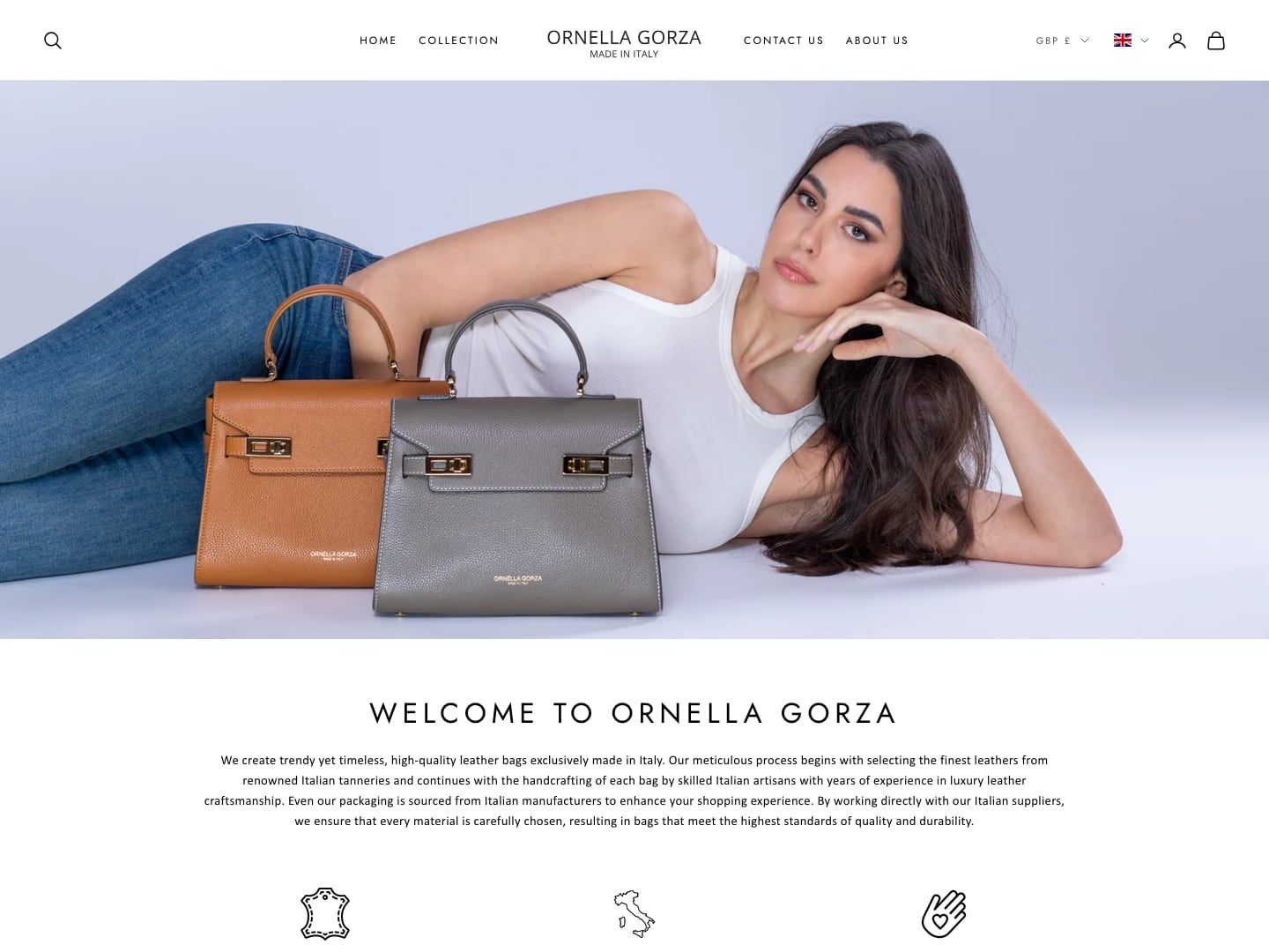 Ornella Gorza Shopify store homepage