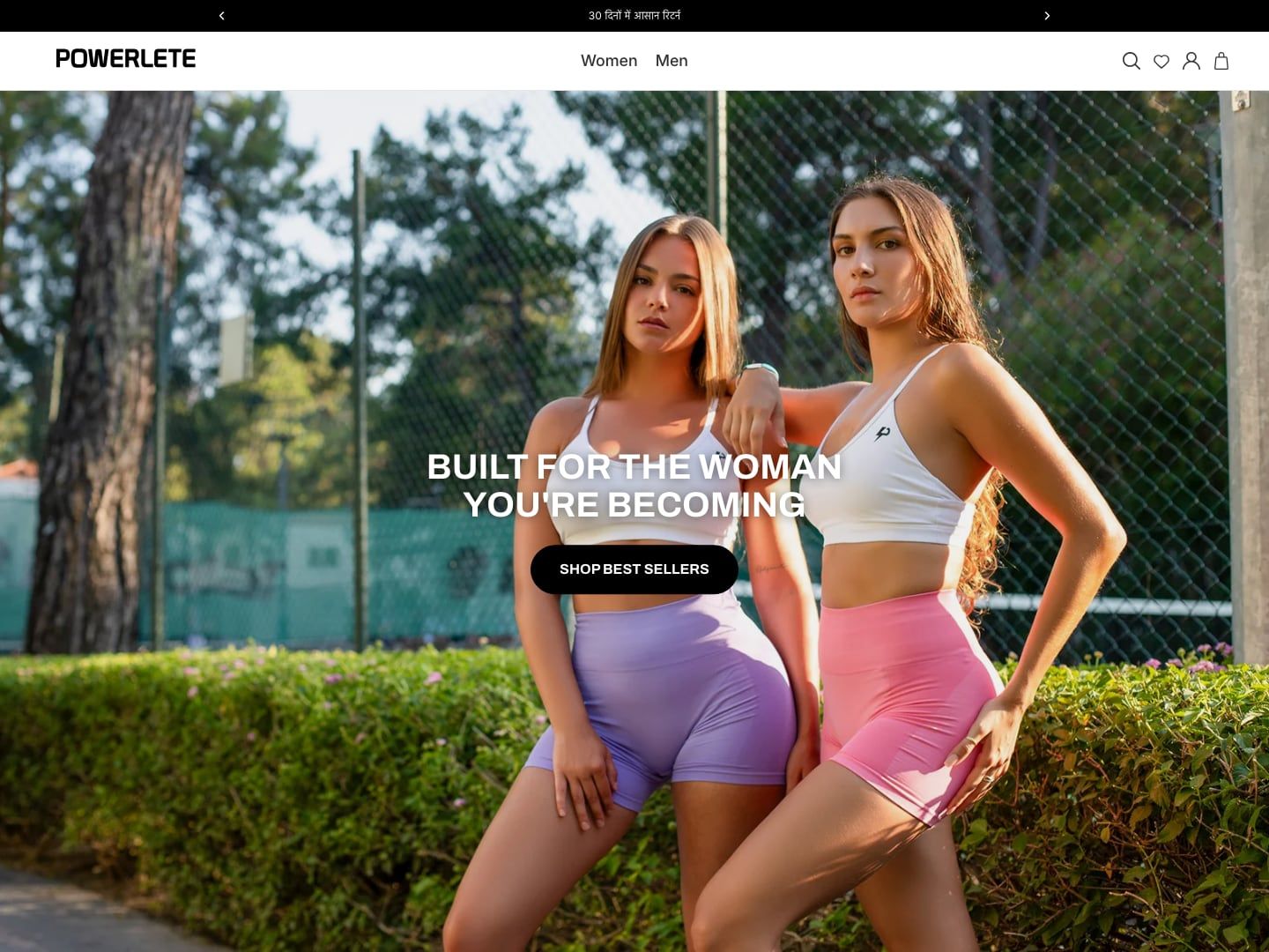Powerlete Shopify store homepage